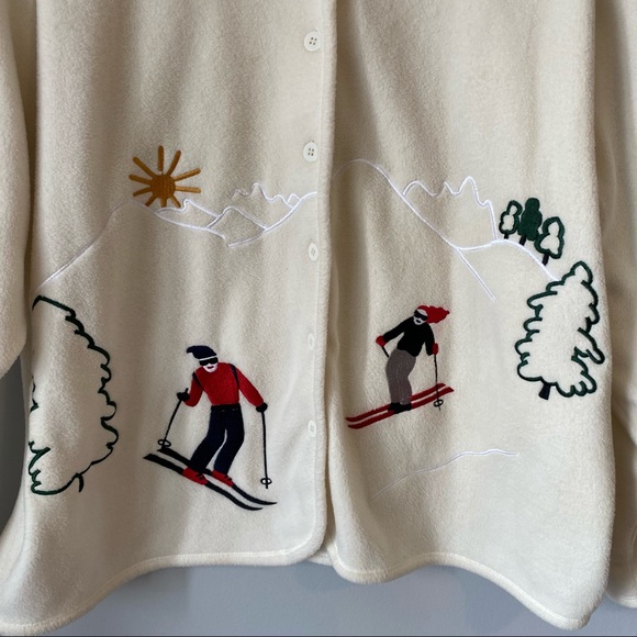 R&R vintage women’s lightweight fleece button cardigan embroidered skiers - L - Picture 8 of 12